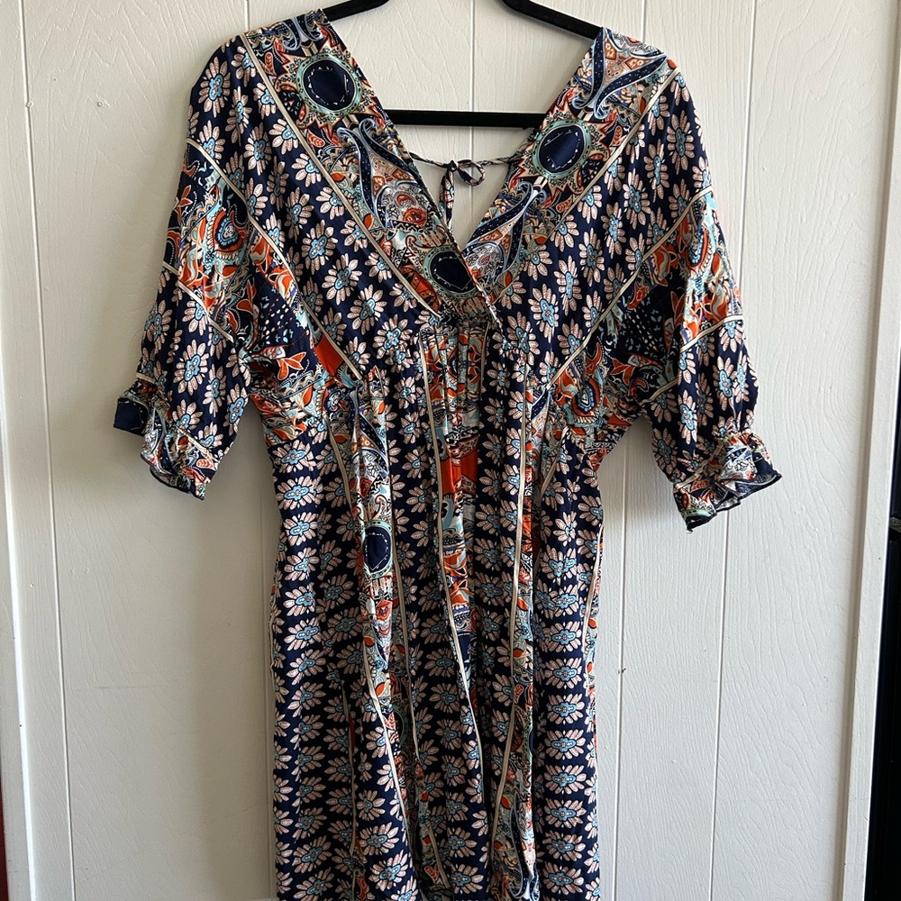 Floral Bohemian Dress with Paisley Accents Tie Back